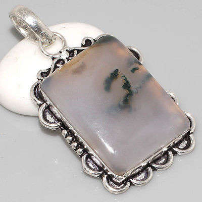 BEAUTIFUL SETTING WITH MOSS OPAL NATURAL GEMSTONE 925 SILVER PENDANT